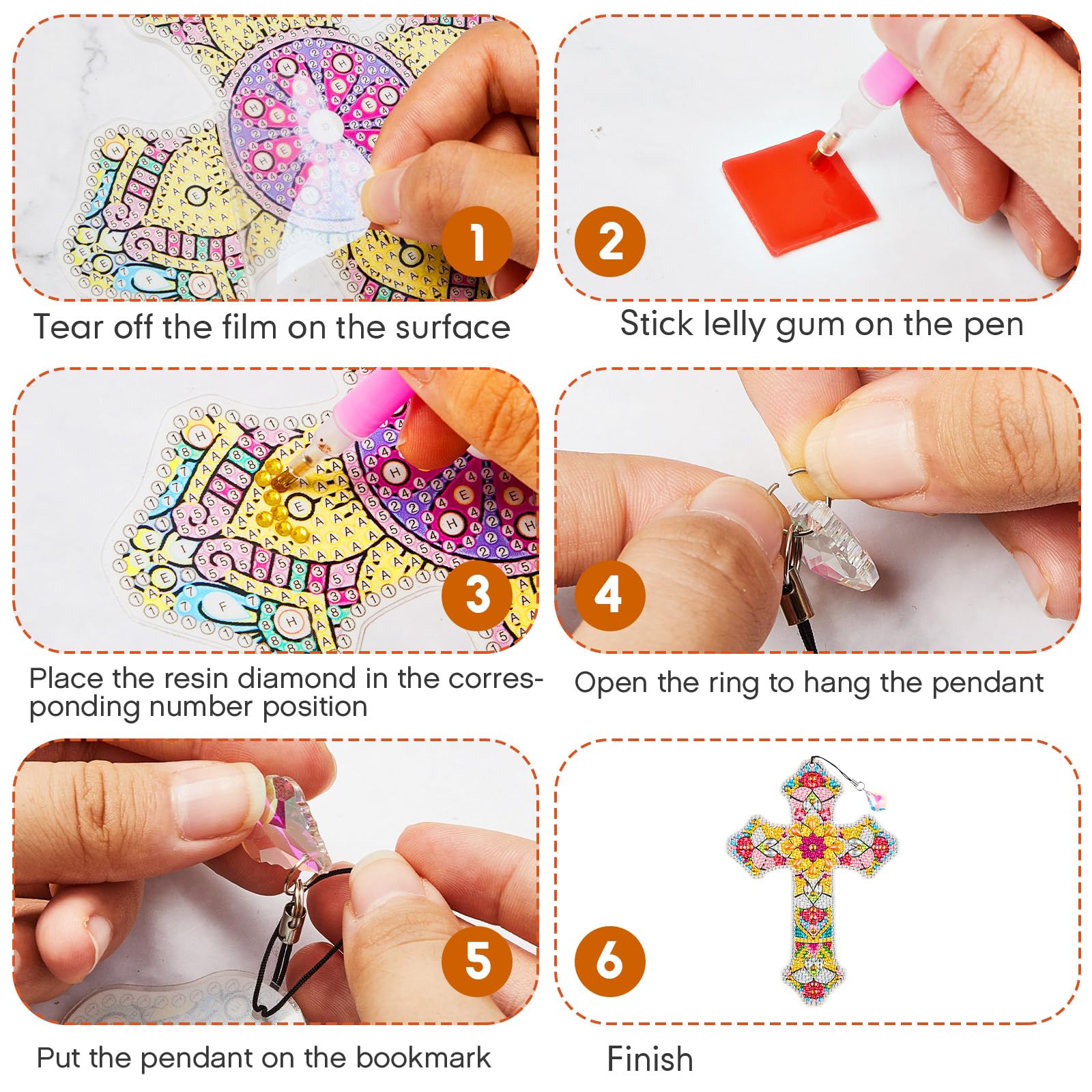 Ireer 6 Pcs Cross 5D Diamond Art Kit for Kids Adult DIY Painting Kit Religious Crystal Cross Diamond Bookmarks for Reading Lover Home Office School Project Read DIY Crafts Gifts, 6 Styles