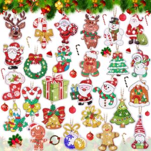 qinzave 26 pcs christmas diamond art painting keychain 5d diamond art keychain diamond art painting, diamond art christmas ornament keychain hanging ornament for christmas decoration diy art craft