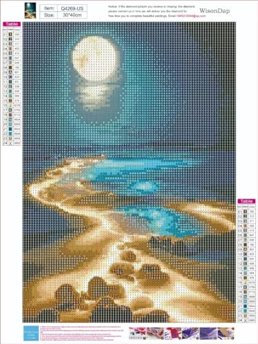 Moon Diamond Painting Kits for Adults,Moon Beach Diamond Art Kits Full Drill Crystal Rhinestone Diamond Embroidery Craft Kits for Home Wall Decor Inch12X16