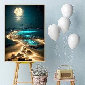 Moon Diamond Painting Kits for Adults,Moon Beach Diamond Art Kits Full Drill Crystal Rhinestone Diamond Embroidery Craft Kits for Home Wall Decor Inch12X16