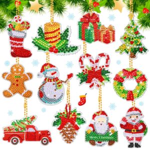 12 pieces christmas diamond painting keychain 5d diy diamond painting kit christmas hanging diamond art kits diamond art christmas ornaments for kids christmas crafts family decor (santa style)