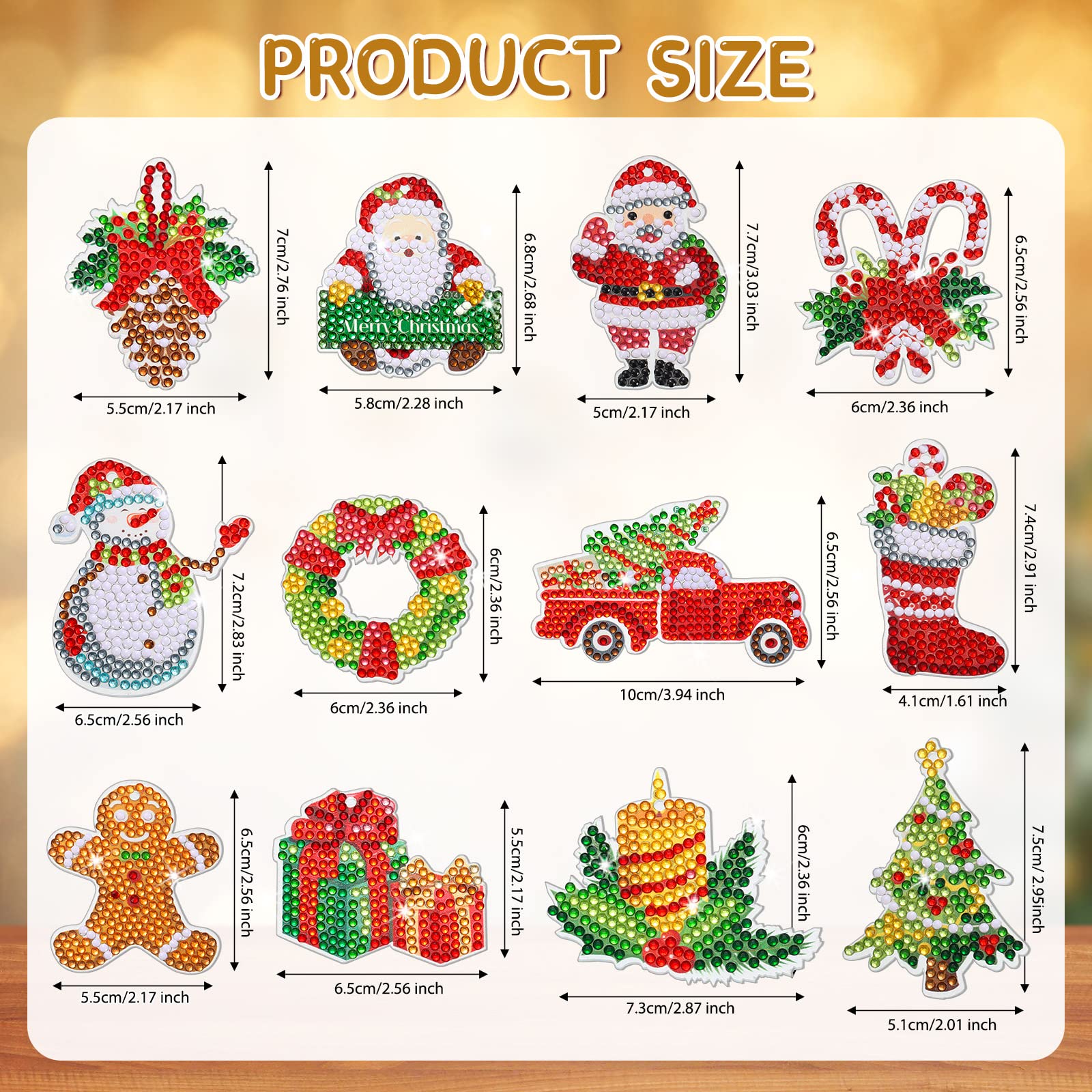 12 Pieces Christmas Diamond Painting Keychain 5D DIY Diamond Painting Kit Christmas Hanging Diamond Art Kits Diamond Art Christmas Ornaments for Kids Christmas Crafts Family Decor (Santa Style)