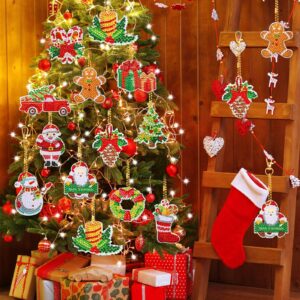 12 Pieces Christmas Diamond Painting Keychain 5D DIY Diamond Painting Kit Christmas Hanging Diamond Art Kits Diamond Art Christmas Ornaments for Kids Christmas Crafts Family Decor (Santa Style)