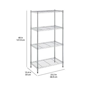 Amazon Basics 4-Shelf Adjustable, Storage Shelving Unit, (200 Pound Loading Capacity per Shelf), Steel Organizer Wire Rack, 13.4"D x 23.2"W x 48"H, Chrome