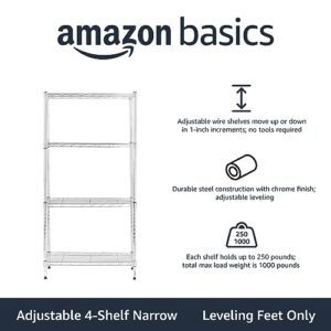 Amazon Basics 4-Shelf Adjustable, Storage Shelving Unit, (200 Pound Loading Capacity per Shelf), Steel Organizer Wire Rack, 13.4"D x 23.2"W x 48"H, Chrome