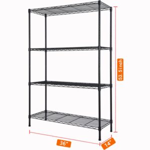 4-Shelf Adjustable Heavy Duty Storage Shelving Unit, Metal Organizer Wire Rack for Laundry Bathroom Kitchen Pantry Closet, Black