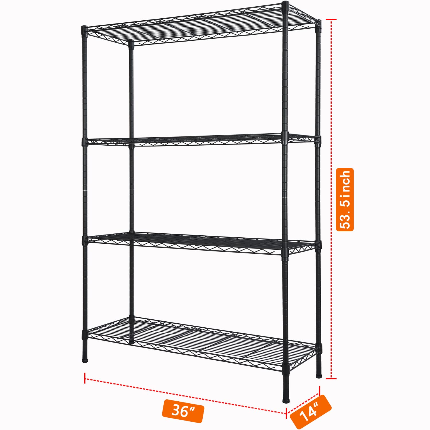 4-Shelf Adjustable Heavy Duty Storage Shelving Unit, Metal Organizer Wire Rack for Laundry Bathroom Kitchen Pantry Closet, Black