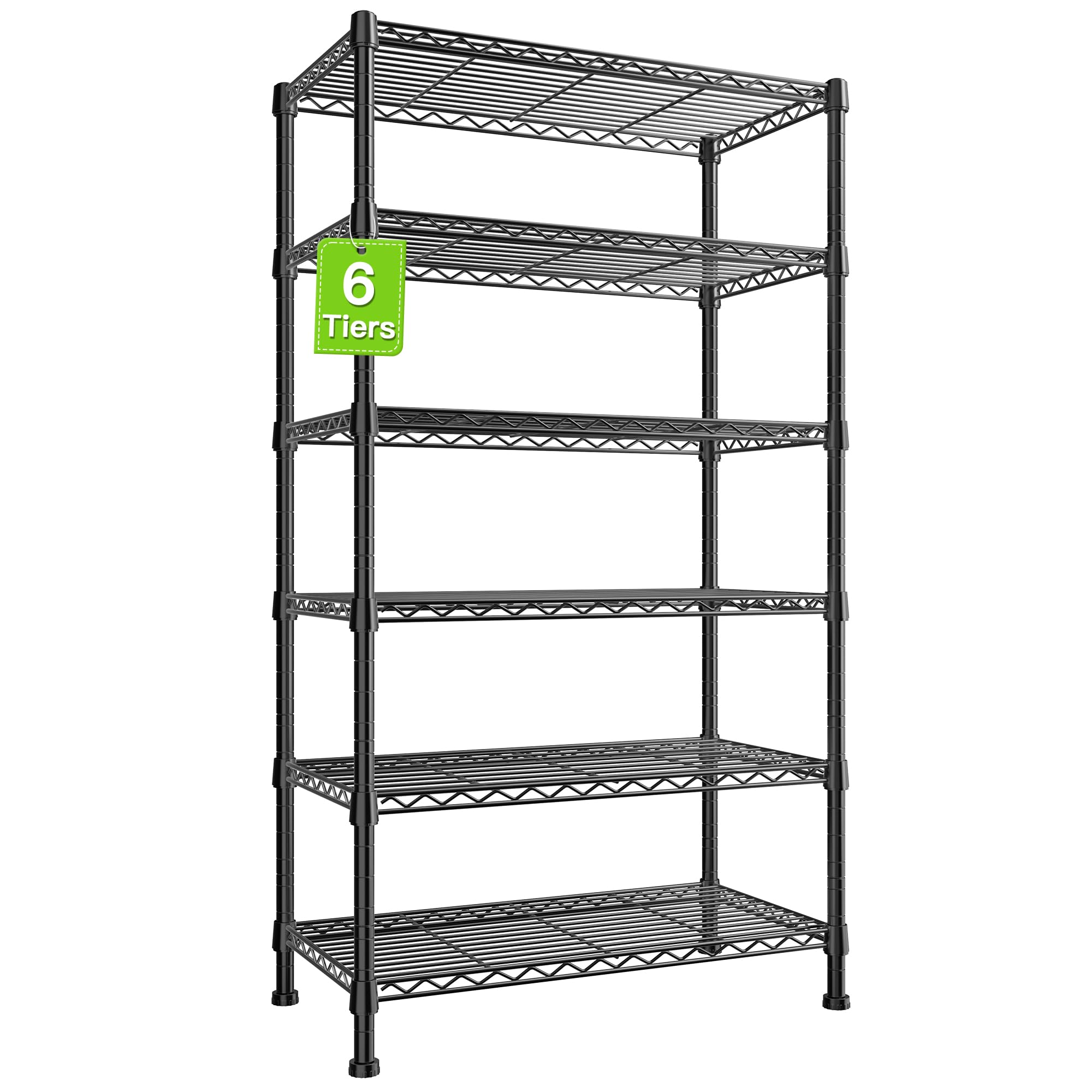 REIBII 6-tire Wire Shelving Rack,Storage Shelves Metal Shelves for Storage Load 1000 LBS,Heavy Duty Shelving Unit with Wire Shelf Adjustable Pantry Shelf Bathroom Kitchen Garage Black 24" Wx14 Dx71 H