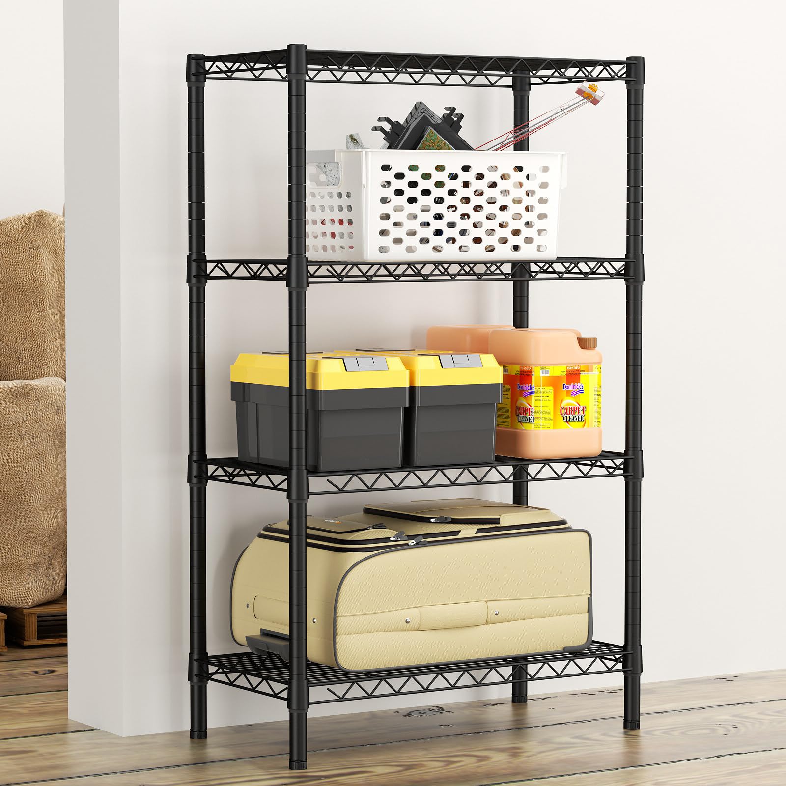 SINGAYE 4 Shelves Wire Storage Shelf 1400LBS Heavy Duty Storage Shelving Unit,Metal Organizer Wire Rack 36" W x 18" Dx 59" H Black