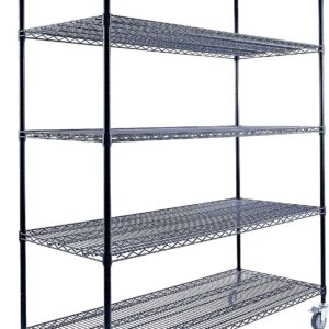 Utility Basics 60" x 24" x 72" Black 5-Tier Wire Shelving NSF 4000 LBS Max Capacity Heavy Duty Steel Storage Rack for Warehouses, Garages, Hospitals, Kitchens, and Commercial Spaces w/Premium Wheels