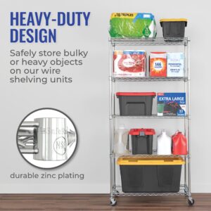 SafeRacks NSF Certified Storage Shelves, Heavy Duty Steel Wire Shelving Unit with Wheels and Adjustable Feet, Used as Pantry Shelf, Garage or Bakers Rack Kitchen Shelving - (18"x36"x72" 5-Tier)