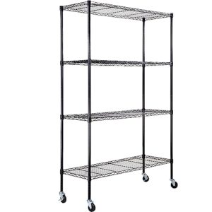 VEVOR Storage Shelving Unit, 4-Tier Adjustable Storage Shelves, 48" L x 18" W x 74" H Garage Storage Shelves, Metal Shelves with Wheels for Kitchen Pantry Basement Bathroom Laundry