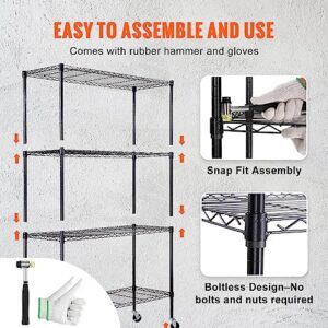 VEVOR Storage Shelving Unit, 4-Tier Adjustable Storage Shelves, 48" L x 18" W x 74" H Garage Storage Shelves, Metal Shelves with Wheels for Kitchen Pantry Basement Bathroom Laundry