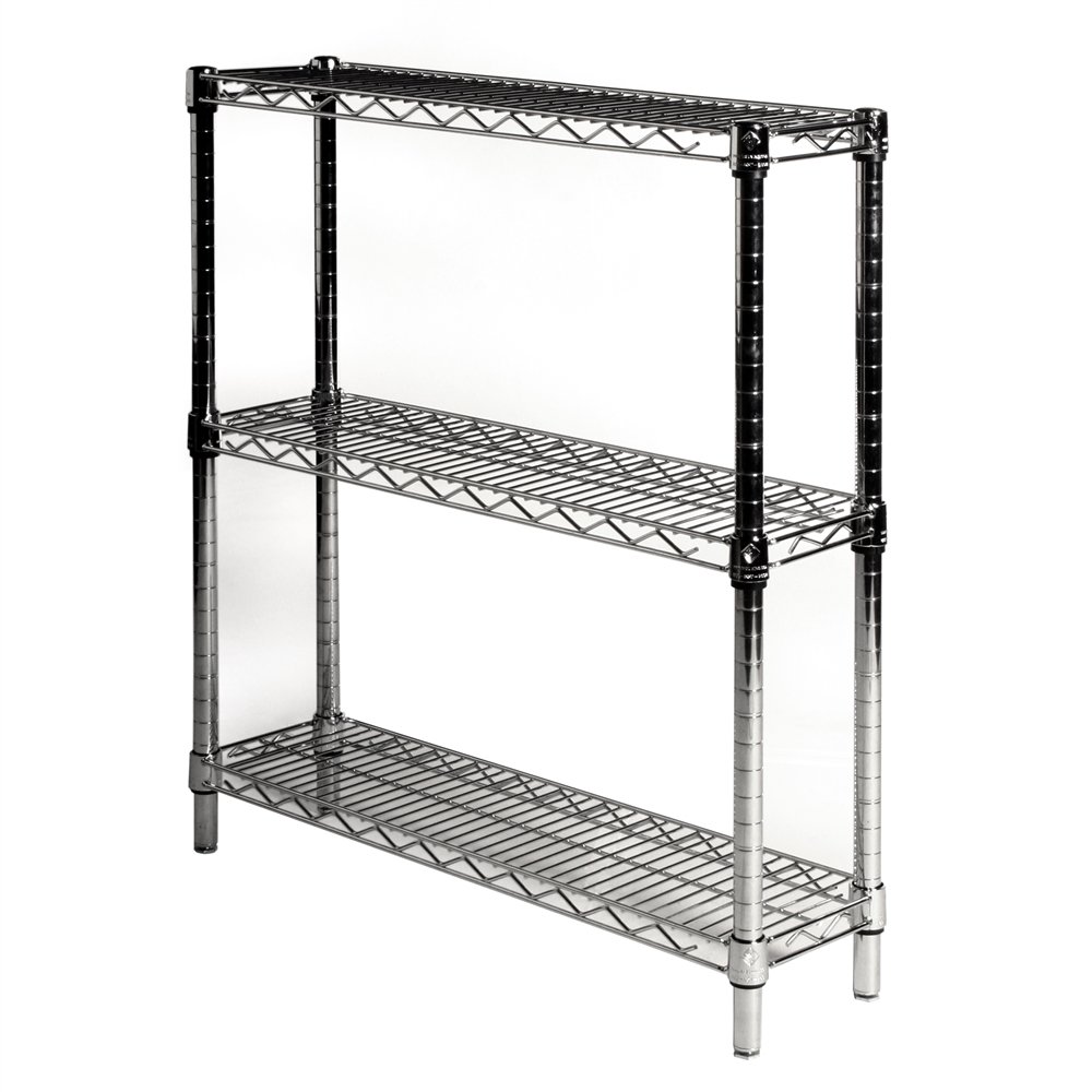 Shelving Inc. 8" d x 30" w Chrome Wire Shelving with 3 Tier Shelves, Weight Capacity 800lbs Per Shelf