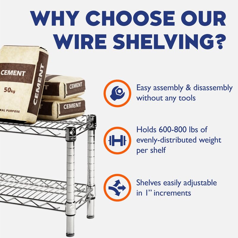 Shelving Inc. 8" d x 30" w Chrome Wire Shelving with 3 Tier Shelves, Weight Capacity 800lbs Per Shelf