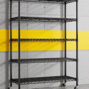 REIBII 73''H Storage Shelves 1780LBS Wire Shelving Unit with Wheels 5 Tier Metal Shelving,Heavy Duty Metal Shelves for Storage Rack,73''HX35''WX15''D