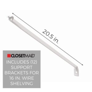 ClosetMaid Wire Shelving Support Brackets for 16 in. Deep Shelves, with Anchors & Pins for Installation, White, 12 Count (Pack of 1)