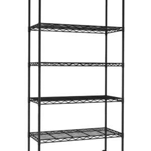 YYkokocat 5-Tier Wire Shelves 61" H x 30" x 14" Metal Storage Shelves Adjustable Wire Shelving Rack with Wheels & Leveling Feet NSF Metal Shelf Unit for Kitchen Pantry, 1200Lb Capacity, Black