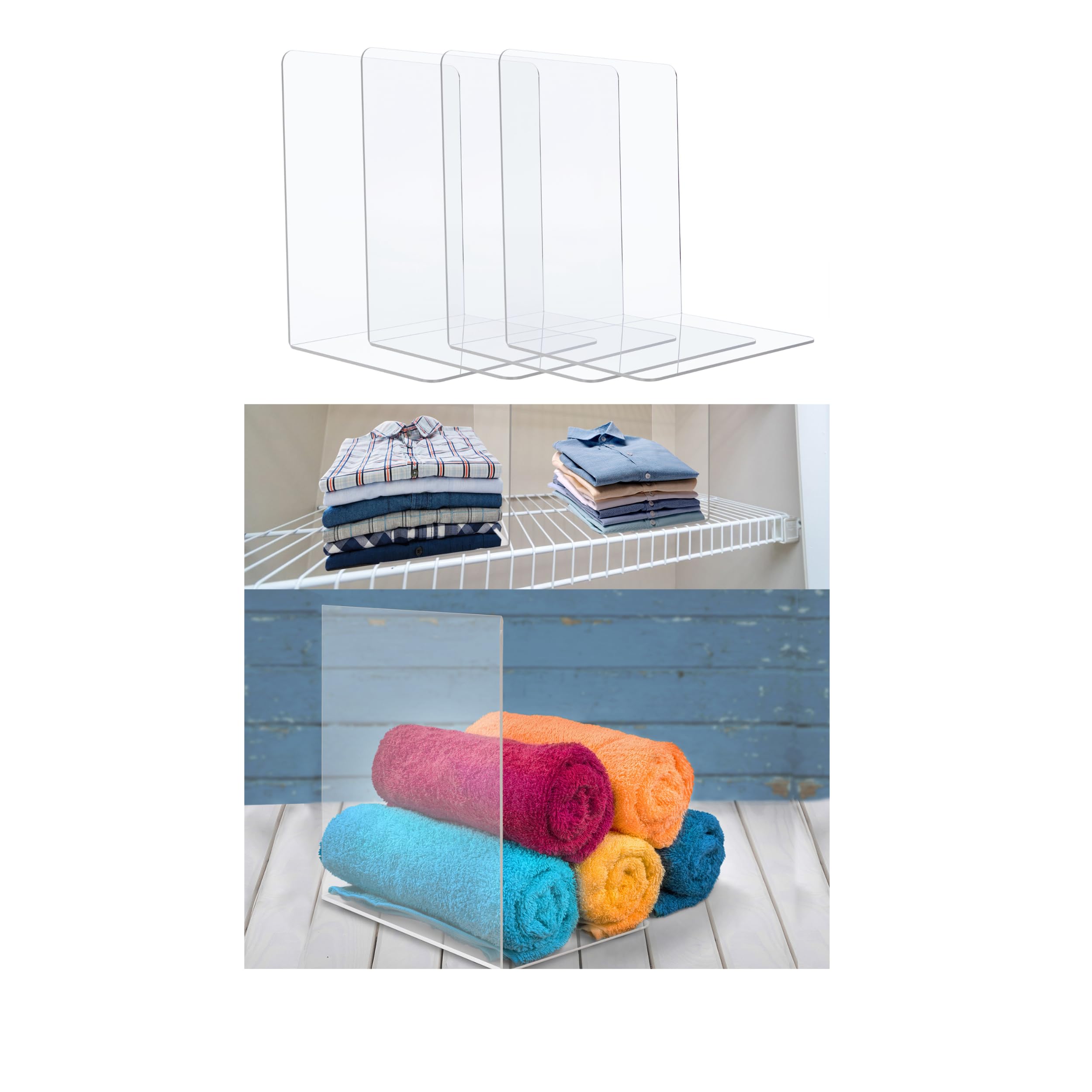 True 4U Acrylic Shelf Dividers for Closet Organization: 4 Pack Tall Durable Clear Shelves Moveable, Ideal for towels, clothes, purses, divider for any shelf in any room 10"X4"x11"