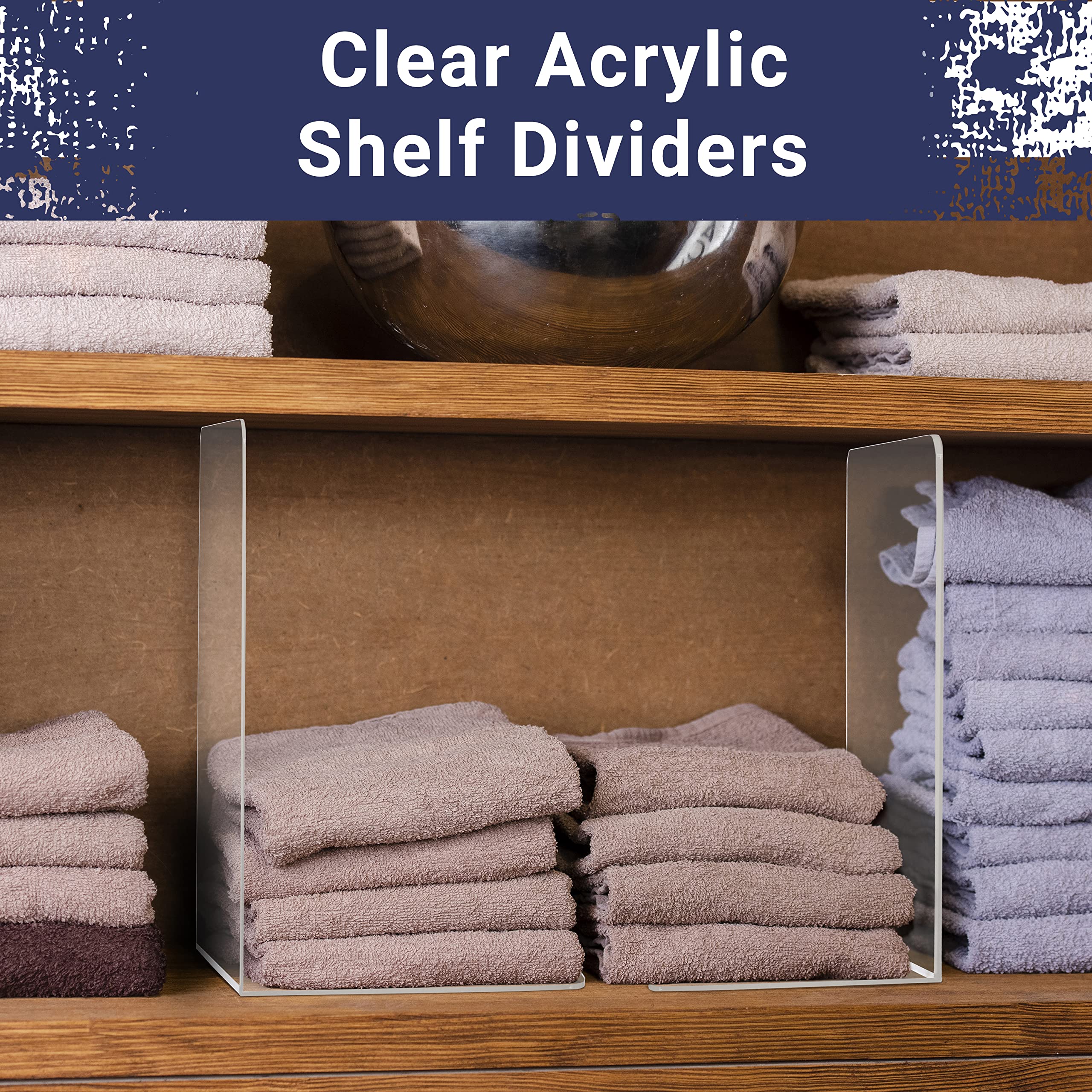 True 4U Acrylic Shelf Dividers for Closet Organization: 4 Pack Tall Durable Clear Shelves Moveable, Ideal for towels, clothes, purses, divider for any shelf in any room 10"X4"x11"