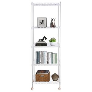 JS HANGER Wire Shelving Unit with Wheels, 5-Tier Heavy Duty Height Adjustable Rolling Metal Shelves for Storage, 550 lbs Capacity, 23.23''W X 13.4''D X 71''H, White