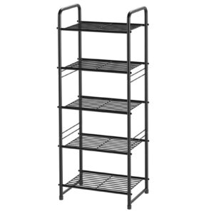 GEORIS 5- Tier Heavy Duty Wire Shelving Storage Rack | Modern Bathroom Shelf | Stackable Plant Standing Shelf Unit | Perfect for Kitchen, Living Room, Balcony | Black