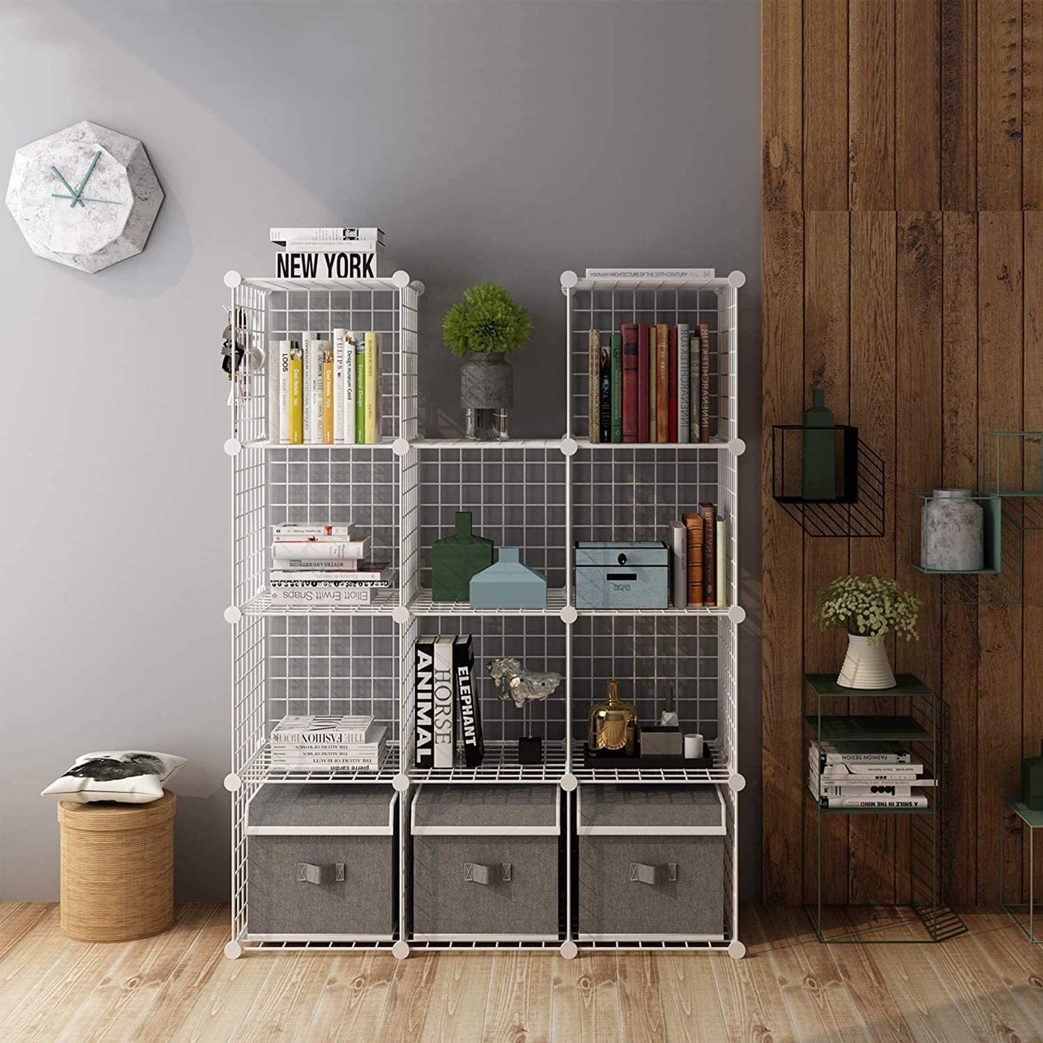 C&AHOME Wire Cube Storage, 12-Cube Storage Organizer Metal, C Grids Storage Bins Shelving, Modular Bookshelf Shelf, Closet Cabinet Ideal for Bedroom, Office 36.6”L x 12.4”W 48.4”H White