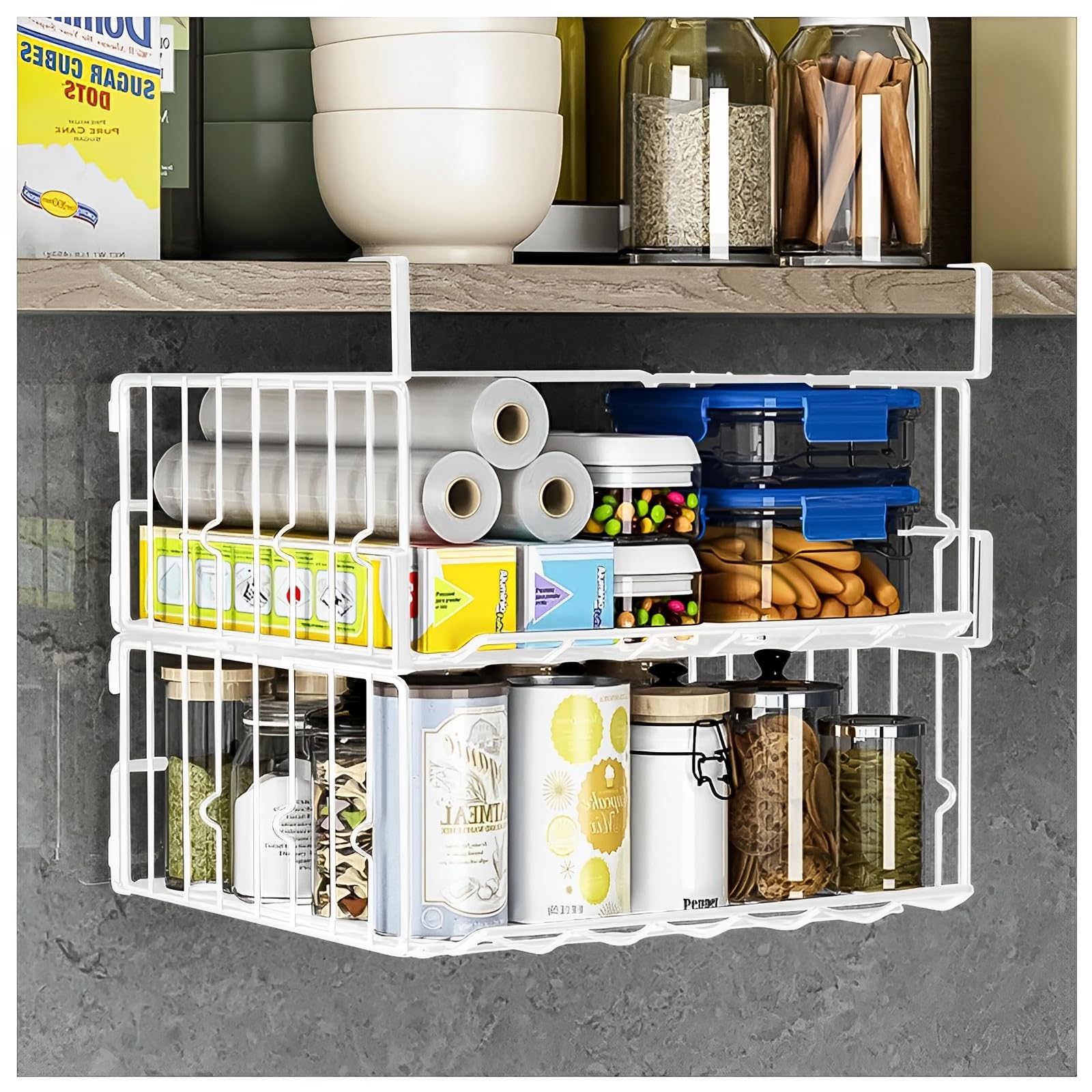 Couwilson 𝐔𝐧𝐝𝐞𝐫 𝐒𝐡𝐞𝐥𝐟 𝐁𝐚𝐬𝐤𝐞𝐭 Storage 2Pack - 12.6in Metal Under Cabinet Shelf, Hanging Wire Basket Shelves, Undershelf Storage Basket for Kitchen Pantry Bookshelf