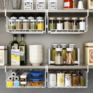 Couwilson 𝐔𝐧𝐝𝐞𝐫 𝐒𝐡𝐞𝐥𝐟 𝐁𝐚𝐬𝐤𝐞𝐭 Storage 2Pack - 12.6in Metal Under Cabinet Shelf, Hanging Wire Basket Shelves, Undershelf Storage Basket for Kitchen Pantry Bookshelf