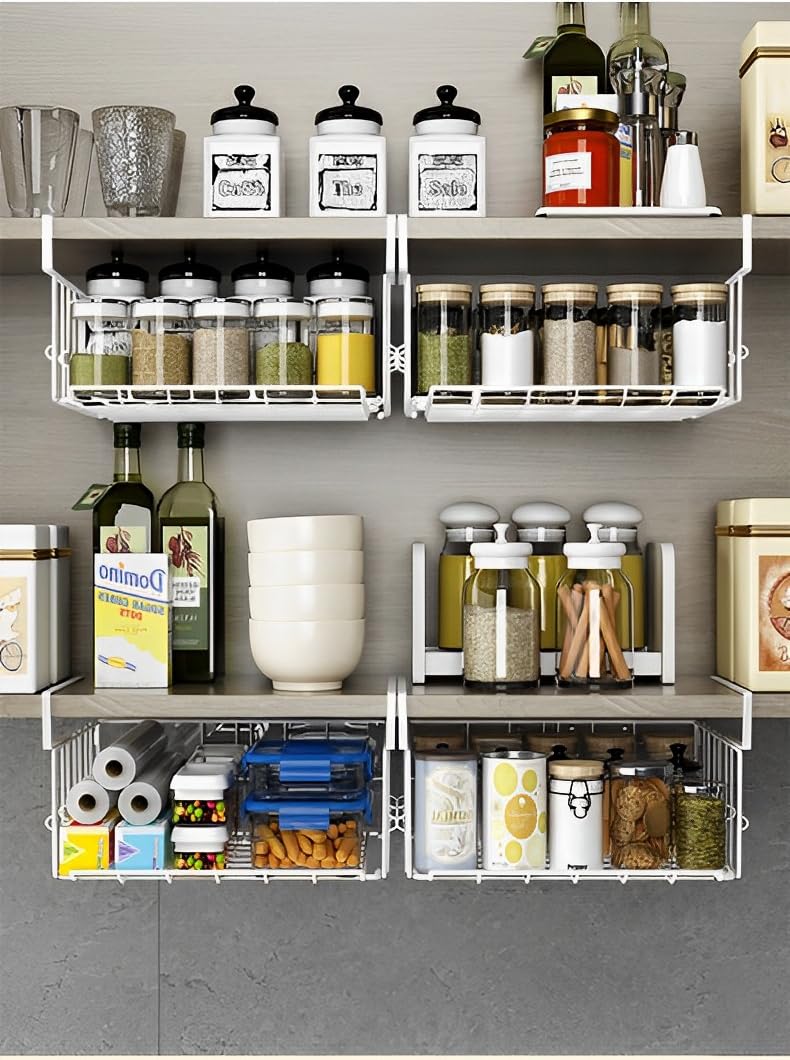 Couwilson 𝐔𝐧𝐝𝐞𝐫 𝐒𝐡𝐞𝐥𝐟 𝐁𝐚𝐬𝐤𝐞𝐭 Storage 2Pack - 12.6in Metal Under Cabinet Shelf, Hanging Wire Basket Shelves, Undershelf Storage Basket for Kitchen Pantry Bookshelf