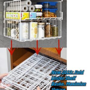 Couwilson 𝐔𝐧𝐝𝐞𝐫 𝐒𝐡𝐞𝐥𝐟 𝐁𝐚𝐬𝐤𝐞𝐭 Storage 2Pack - 12.6in Metal Under Cabinet Shelf, Hanging Wire Basket Shelves, Undershelf Storage Basket for Kitchen Pantry Bookshelf