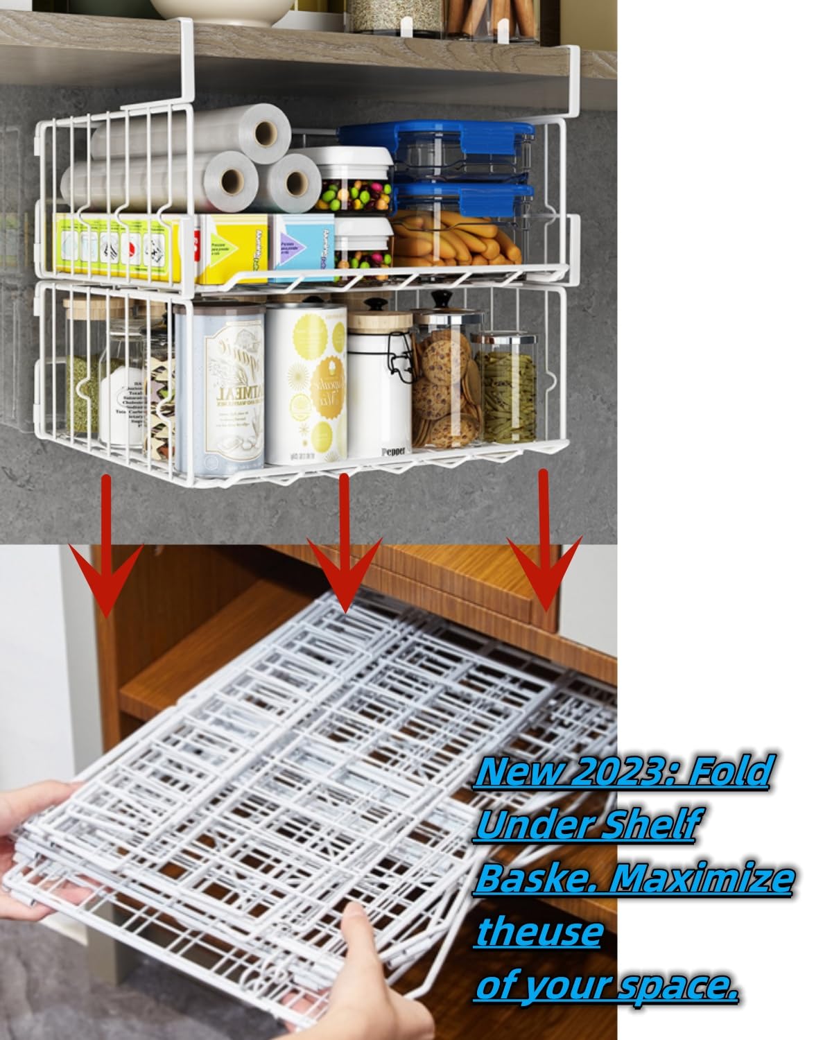 Couwilson 𝐔𝐧𝐝𝐞𝐫 𝐒𝐡𝐞𝐥𝐟 𝐁𝐚𝐬𝐤𝐞𝐭 Storage 2Pack - 12.6in Metal Under Cabinet Shelf, Hanging Wire Basket Shelves, Undershelf Storage Basket for Kitchen Pantry Bookshelf