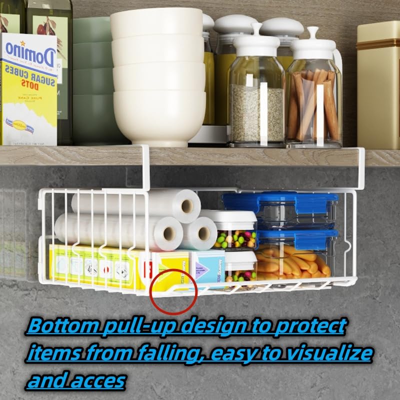 Couwilson 𝐔𝐧𝐝𝐞𝐫 𝐒𝐡𝐞𝐥𝐟 𝐁𝐚𝐬𝐤𝐞𝐭 Storage 2Pack - 12.6in Metal Under Cabinet Shelf, Hanging Wire Basket Shelves, Undershelf Storage Basket for Kitchen Pantry Bookshelf