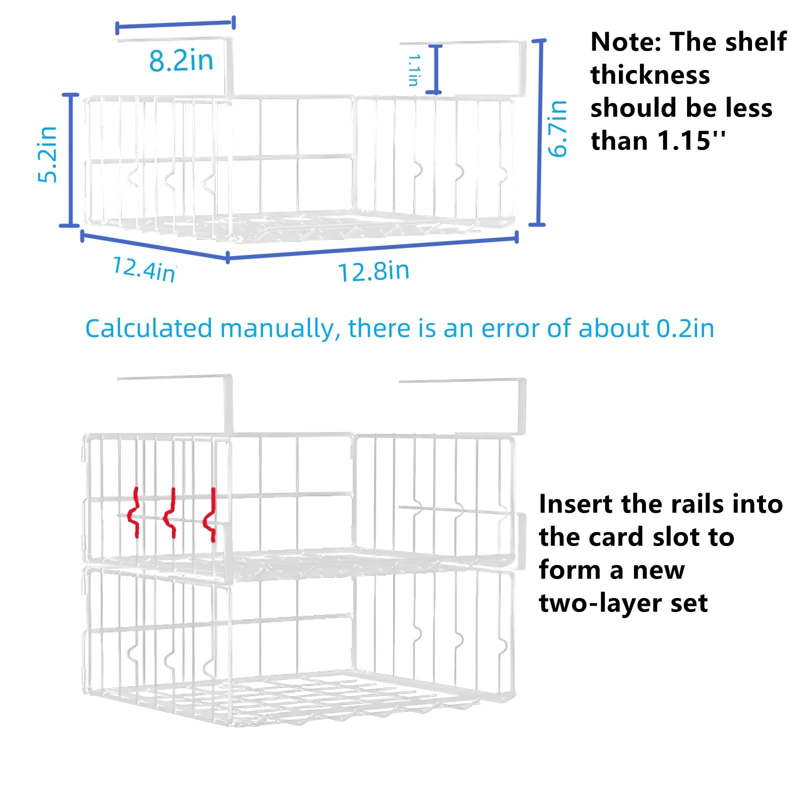 Couwilson 𝐔𝐧𝐝𝐞𝐫 𝐒𝐡𝐞𝐥𝐟 𝐁𝐚𝐬𝐤𝐞𝐭 Storage 2Pack - 12.6in Metal Under Cabinet Shelf, Hanging Wire Basket Shelves, Undershelf Storage Basket for Kitchen Pantry Bookshelf