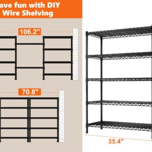 REIBII 5-Shelf Wire Shelving,Storage Shelves Metal Shelves for Storage,71’’H Adjustable Garage Shelving Heavy Duty Storage Rack Pantry Shelf Kitchen Shelving,71’’H X35.4’’W X13.7’’D