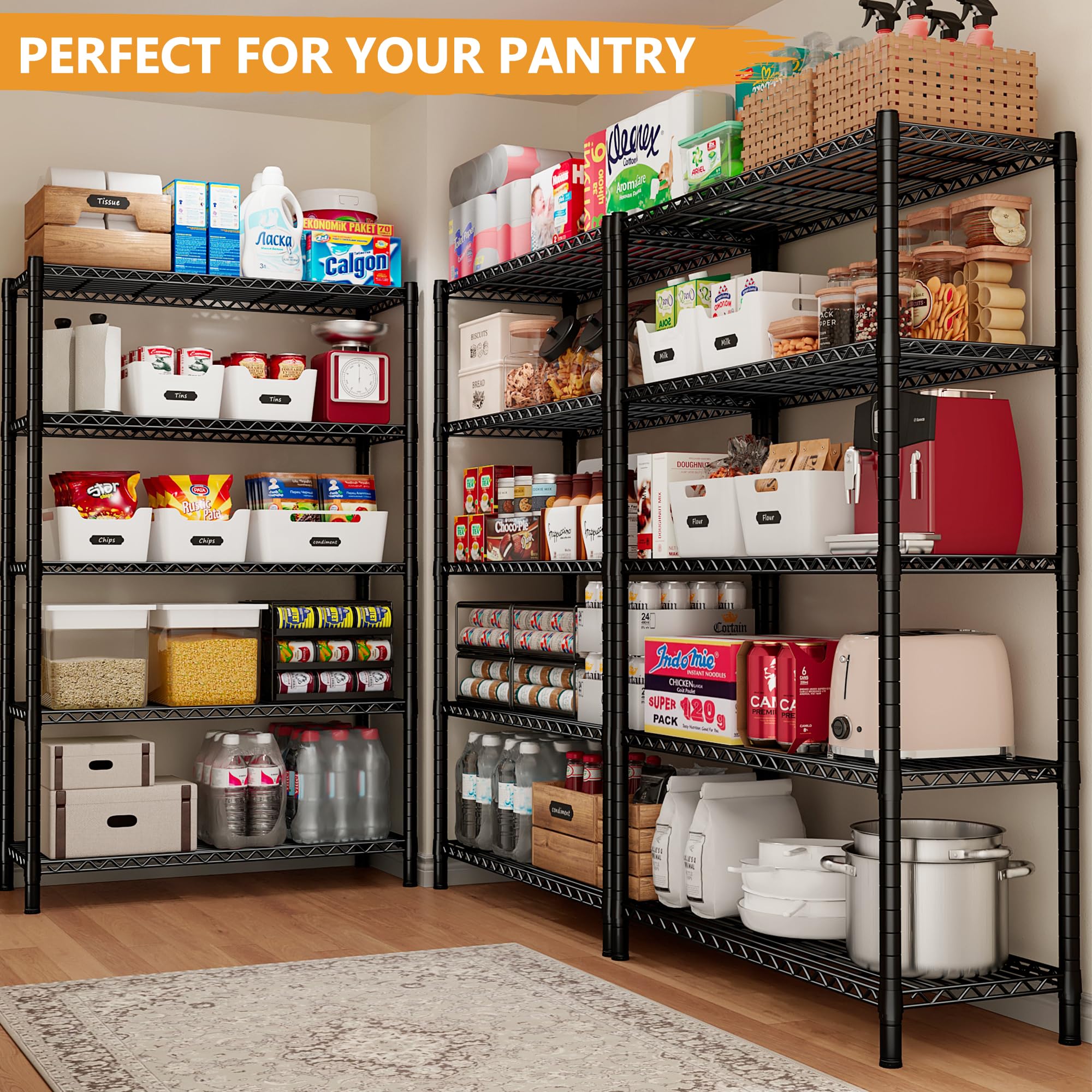 REIBII 5-Shelf Wire Shelving,Storage Shelves Metal Shelves for Storage,71’’H Adjustable Garage Shelving Heavy Duty Storage Rack Pantry Shelf Kitchen Shelving,71’’H X35.4’’W X13.7’’D