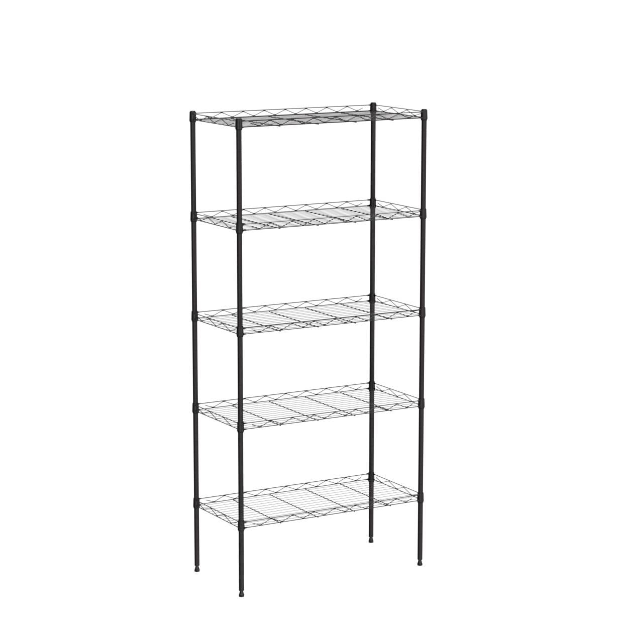 BIQWBIC 5 Tier Metal Shelf, Wire Shelving Unit with Adjustable Shelves, Storage Rack for Kitchen Pantry Closet, 22"Lx12"Wx48"H, Black