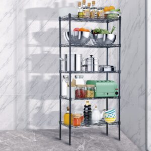BIQWBIC 5 Tier Metal Shelf, Wire Shelving Unit with Adjustable Shelves, Storage Rack for Kitchen Pantry Closet, 22"Lx12"Wx48"H, Black