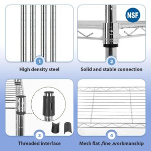 Qxznby 5-Shelf Metal Storage Shelves Heavy Duty Garage Shelving Unit, 100lbs Loading Capacity Per Shelf, Shelf Organizer Wire Rack for Kitchen Garage Bathroom Pantry, 24" L x 14" W x 60" H, Chrome