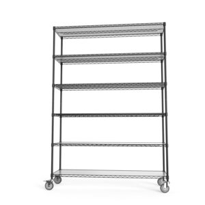 6 tier 6000lbs capacity nsf metal shelf wire shelving unit, heavy duty adjustable storage rack with wheels & shelf liners for commercial grade utility steel storage rack, black - 87.5"h x 60"l x 18"d