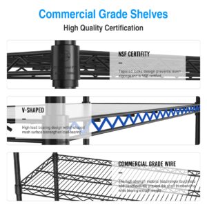 6 Tier 6000lbs Capacity NSF Metal Shelf Wire Shelving Unit, Heavy Duty Adjustable Storage Rack with Wheels & Shelf Liners for Commercial Grade Utility Steel Storage Rack, Black - 87.5"H x 60"L x 18"D