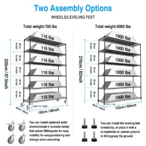 6 Tier 6000lbs Capacity NSF Metal Shelf Wire Shelving Unit, Heavy Duty Adjustable Storage Rack with Wheels & Shelf Liners for Commercial Grade Utility Steel Storage Rack, Black - 87.5"H x 60"L x 18"D