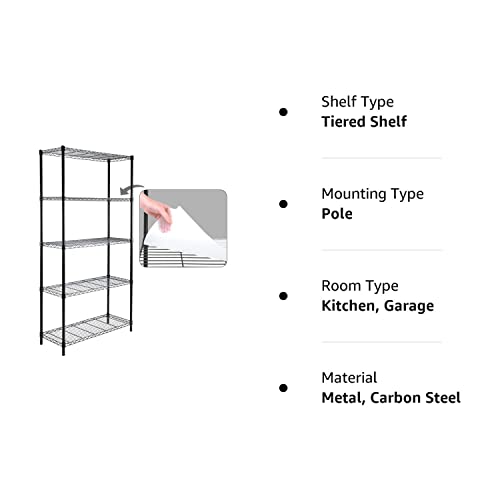 EFINE 5-Shelf Shelving Unit with Shelf Liners Set of 5, NSF Certified, Adjustable Heavy Duty Metal Wire Shelves, 350lbs Loading Capacity Per Shelf, Storage Rack(36W x 14D x 72H) Pole Diameter 1 Inch