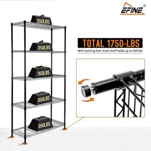 EFINE 5-Shelf Shelving Unit with Shelf Liners Set of 5, NSF Certified, Adjustable Heavy Duty Metal Wire Shelves, 350lbs Loading Capacity Per Shelf, Storage Rack(36W x 14D x 72H) Pole Diameter 1 Inch