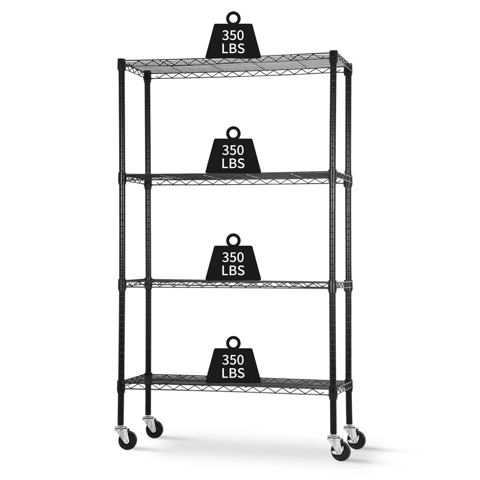 YRLLENSDAN 4-Tier Storage Shelves Organizer with Wheels NSF Wire Shelving Rack Adjustable Metal Shelves for Pantry Kitchen (36" L x 14" W x 62" H,Black)