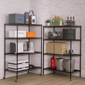 YRLLENSDAN 4-Tier Storage Shelves Organizer with Wheels NSF Wire Shelving Rack Adjustable Metal Shelves for Pantry Kitchen (36" L x 14" W x 62" H,Black)