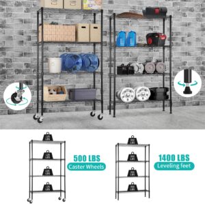 YRLLENSDAN 4-Tier Storage Shelves Organizer with Wheels NSF Wire Shelving Rack Adjustable Metal Shelves for Pantry Kitchen (36" L x 14" W x 62" H,Black)