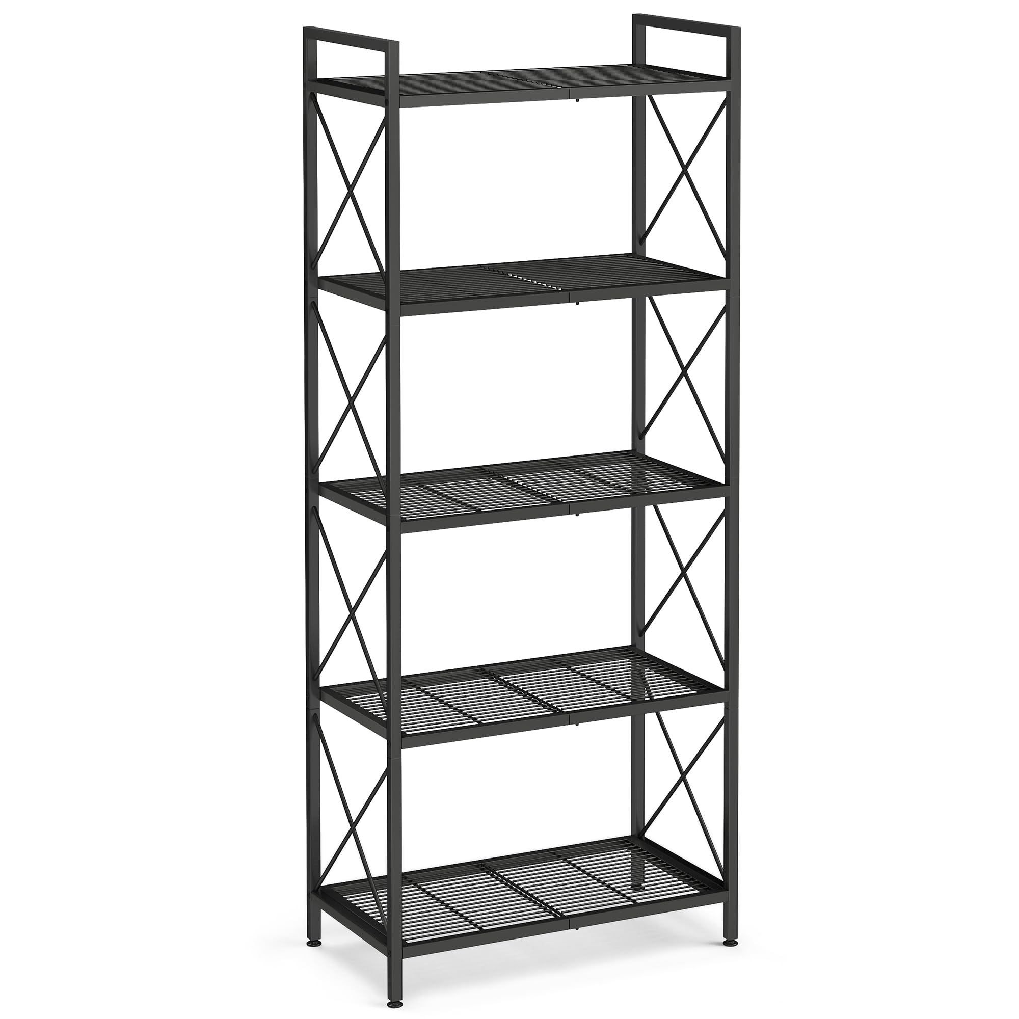 SONGMICS 5-Tier Metal Storage Rack, Shelving Unit with X Side Frames, Dense Mesh, 12.6 x 23.6 x 57.3 Inches, for Entryway, Kitchen, Living Room, Bathroom, Industrial Style, Ink Black UBSC165B01