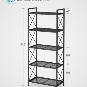 SONGMICS 5-Tier Metal Storage Rack, Shelving Unit with X Side Frames, Dense Mesh, 12.6 x 23.6 x 57.3 Inches, for Entryway, Kitchen, Living Room, Bathroom, Industrial Style, Ink Black UBSC165B01