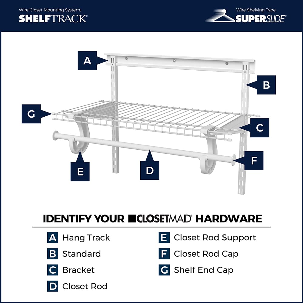 ClosetMaid 2854 ShelfTrack Locking Shelf Bracket for 16 in. Deep Wire Shelving, for Adjustable Closet Systems, 1-Pack, White